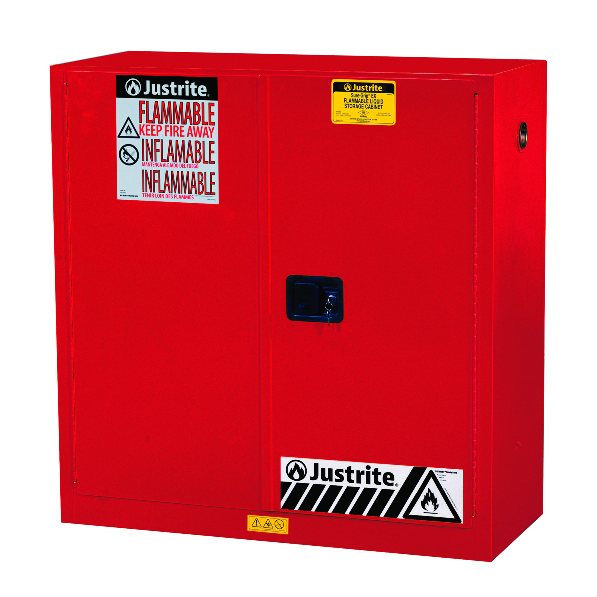 Justrite Sure-Grip EX Flammable Cabinet — 30 Gal., 1 Shelf, 2 Doors, Manual Close, Red, Model# 893001